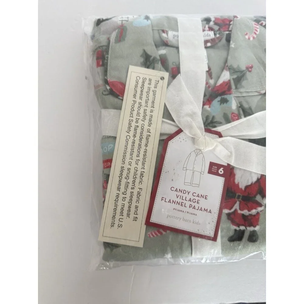 POTTERY BARN KIDS‎ Candy Cane Village Flannel Pajama Set Kids Size 6 NEW Holiday